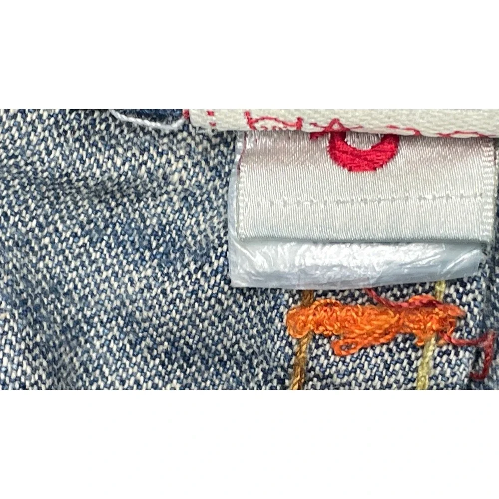 True Religion‎ Joey Vtg Rare Y2K Men's Embroidered Peace Sign Jeans Size 39x30